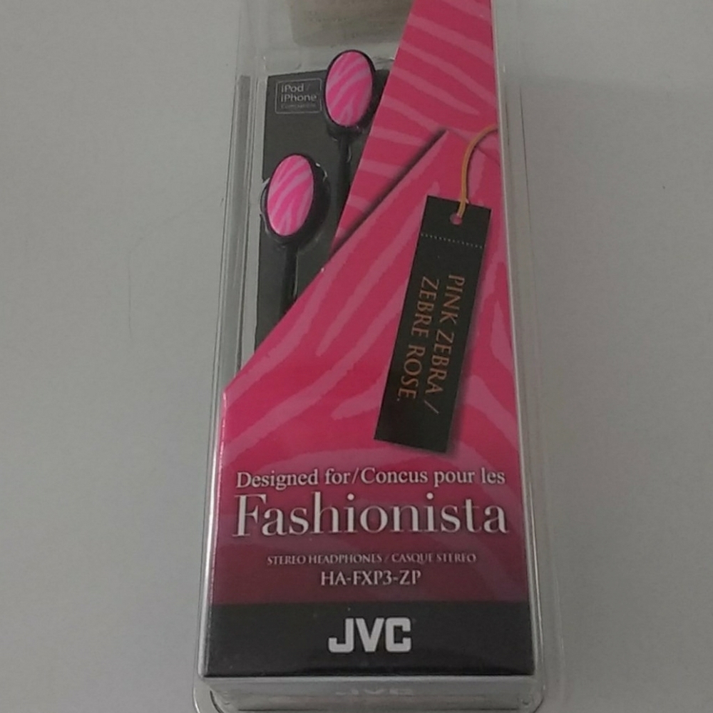 New JVC Fashionista Pink Zebra stereo headphones